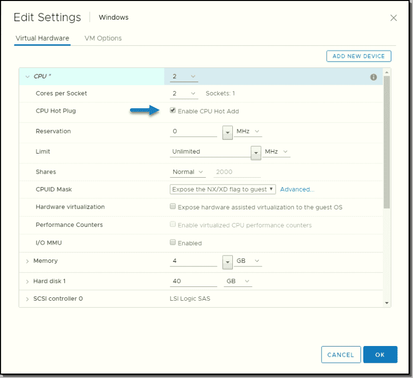 Cpu hot plug vmware что значит