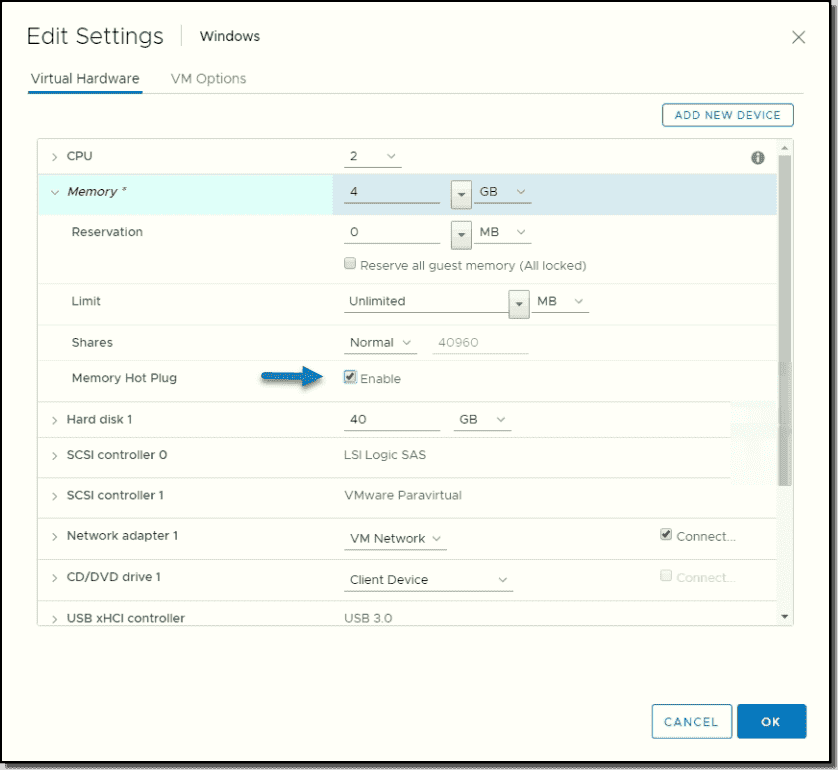 Cpu hot plug vmware что значит