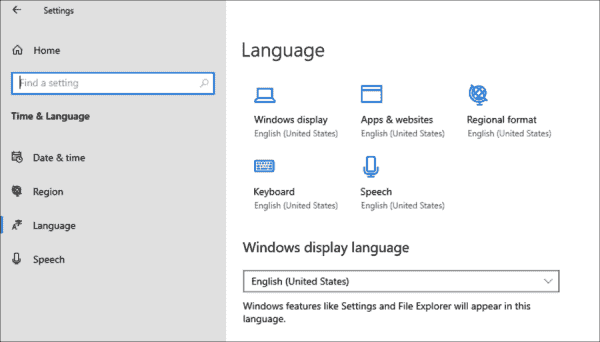 Previews of Windows 10 20H1 allow a separate configuration of different language settings