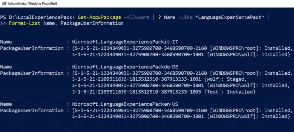 Viewing the installed LXP with PowerShell