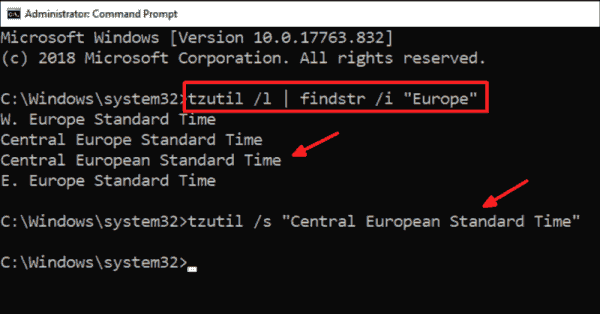 Changing the time zone with tzutil.exe