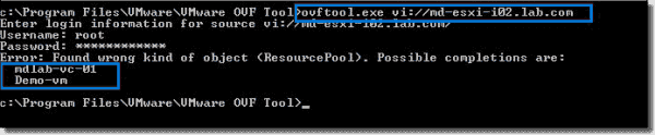 Query VMs in the ESXi hosts using the OVF Tool