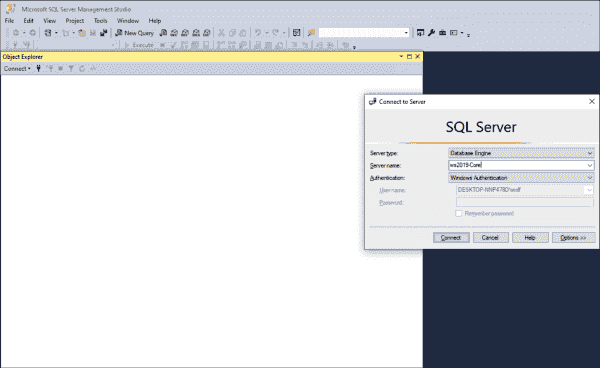 Logging on to SQL Server using SQL Management Studio