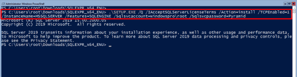 Running setup.exe to install SQL Server 2019 Express