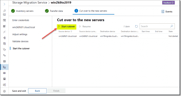 Begin the Storage Migration cutover phase
