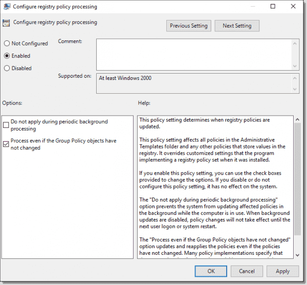 Configure registry policy processing