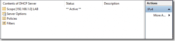 DHCP scope created and activated