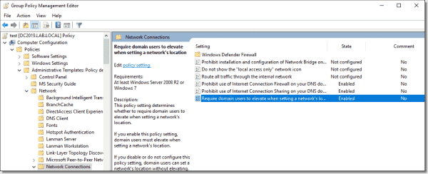 Network Connections settings