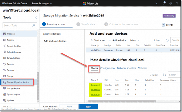 Shares enumerated as part of the Storage Migration scan