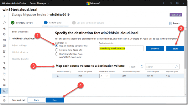 Specify the Storage Migration operation target