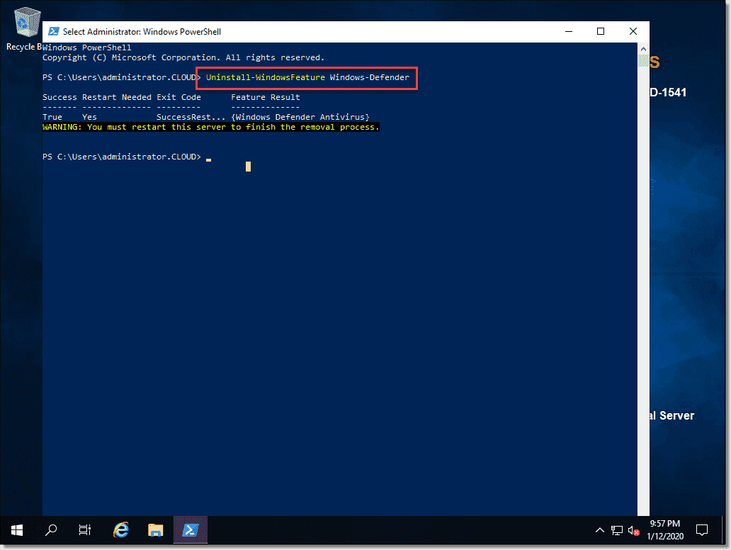 Удалить windows defender powershell