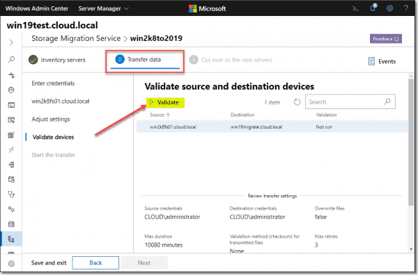 Validate source and destination devices