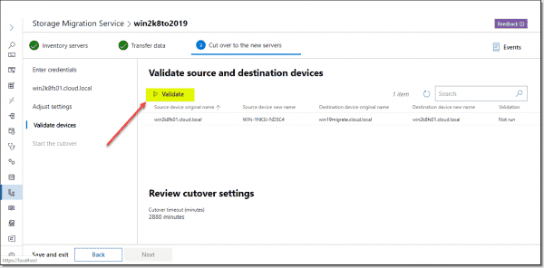 Validate source and destination devices for cutover