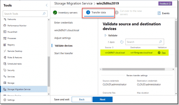 Validation is successful for the Storage Migration operation