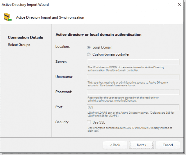 Active Directory import wizard