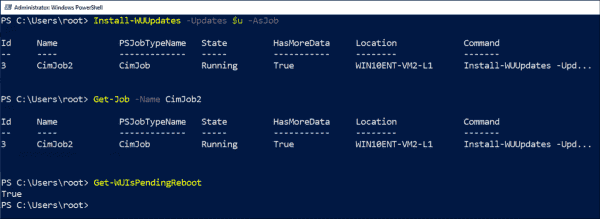 After installing the updates, you can query a pending reboot with Get WUIsPendingReboot