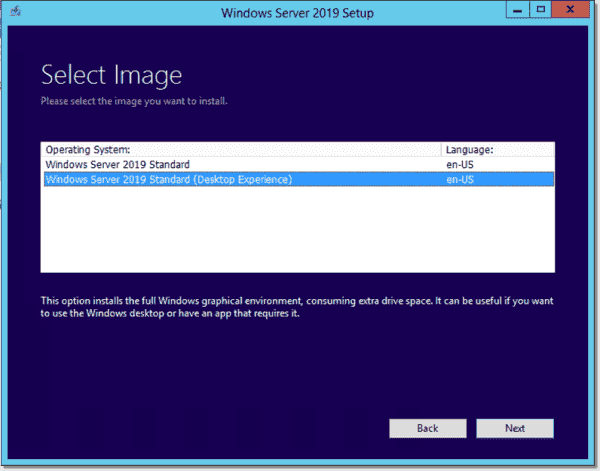 Choose the Windows Server 2019 image you want to upgrade to