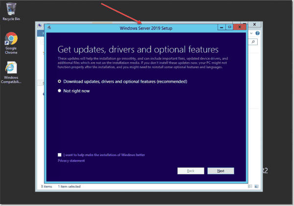 Starting the Windows Server 2019 upgrade in Windows Server 2012 R2