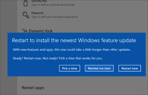 After a few days, Windows 10 switches to the insistent reminder