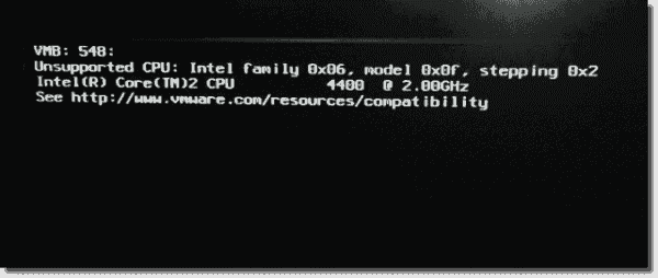 VMware ESXi unsupported CPU message