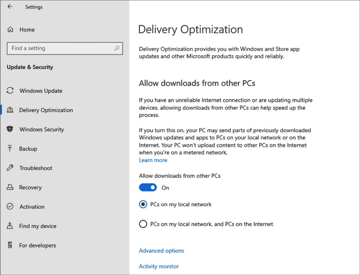 delivery optimization windows 10