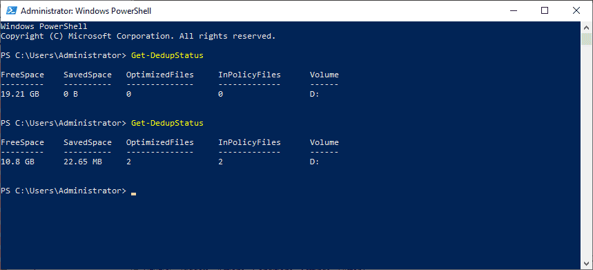 Getting the status of Data Deduplication for a storage volume in Windows Server