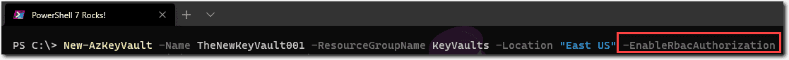 Creating a new Key Vault using the EnableRbacAuthorization parameter