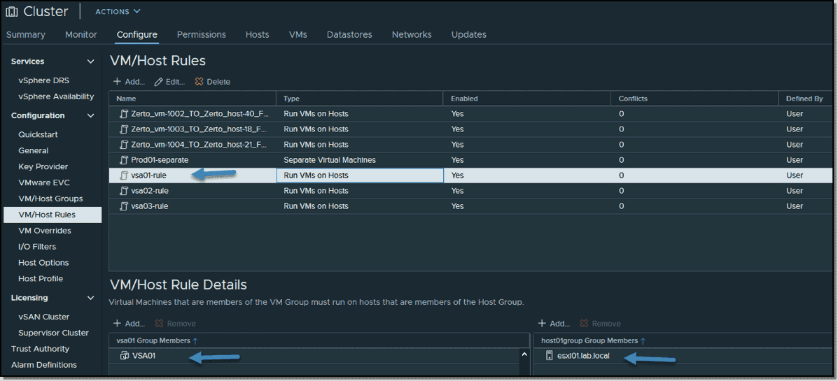 Affinity rules vmware что это