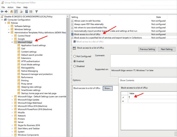 Как заблокировать edge через gpo