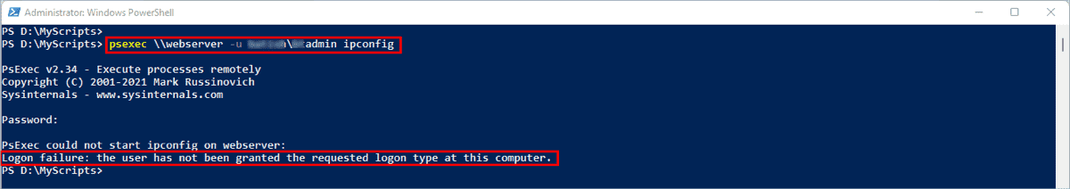 Logon failure the user has not been granted the requested logon type at this computer