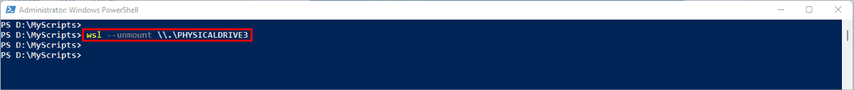 Unmount the disk in WSL