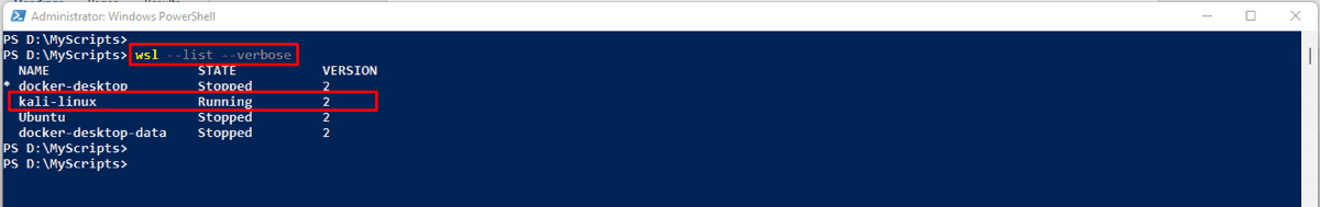 WSL list verbose