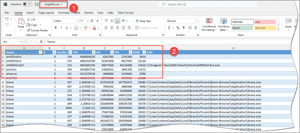 Exporting data to Excel using default values