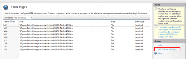 Enabling detailed errors in IIS manager