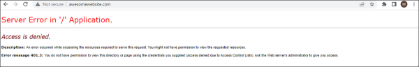 Error message 401.3 – You do not have permission to view this directory or page using the credentials you supplied (acc