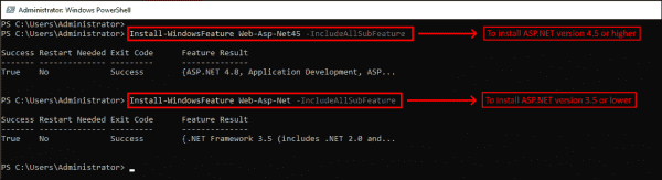 Installing ASP.NET on a web server using PowerShell