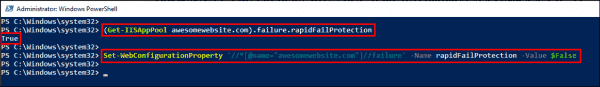 Viewing and disabling the rapid fail protection for an application pool with PowerShell