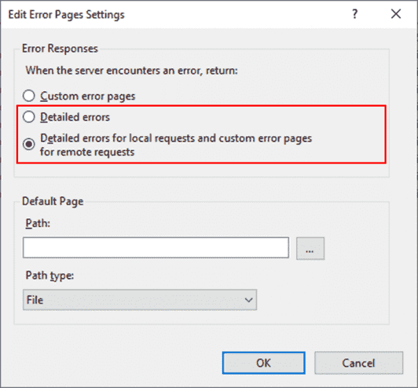 Viewing the detailed error modes in IIS