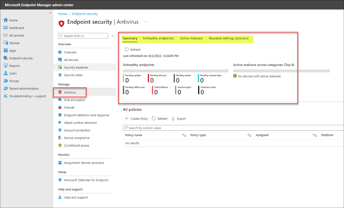 Endpoint Manager, Security Manager Dashboard