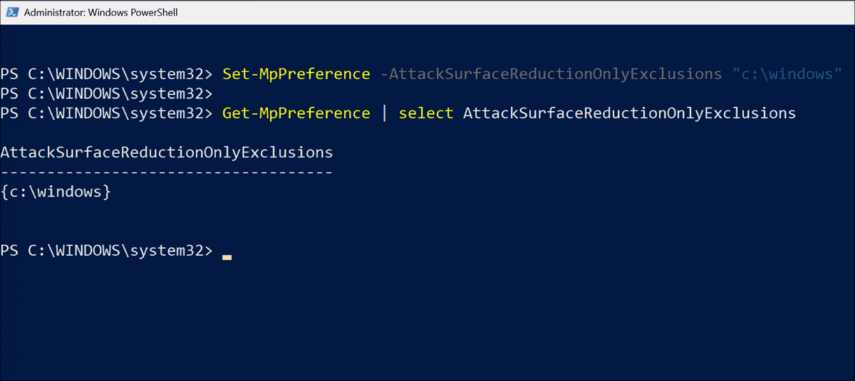 Quản lý loại trừ cho các quy tắc ASR với PowerShell