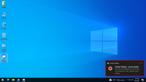 Docker Desktop – Access denied. You are not allowed to use Docker. You must be in the docker users group