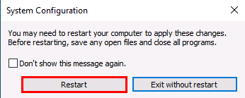 System configuration restart prompt