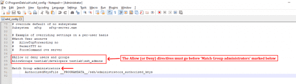 Using the SSH configuration file to allow or deny users and groups