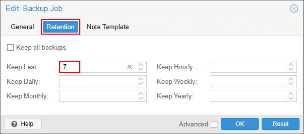 Backup retention settings in Proxmox VE