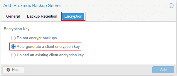 Configure backup encryption in Proxmox VE