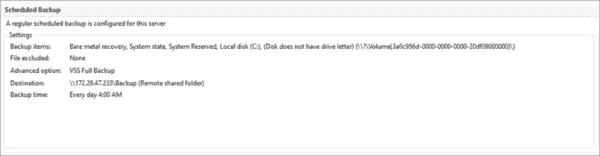 A regularly scheduled backup is configured for this server