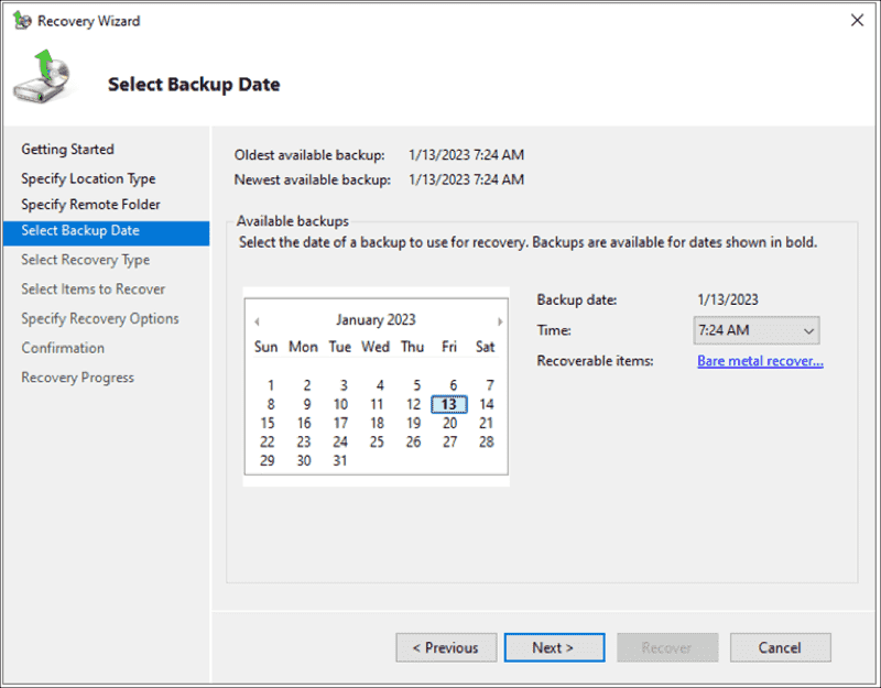 Select Backup Date