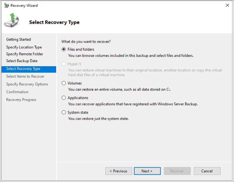 Select Recovery Type