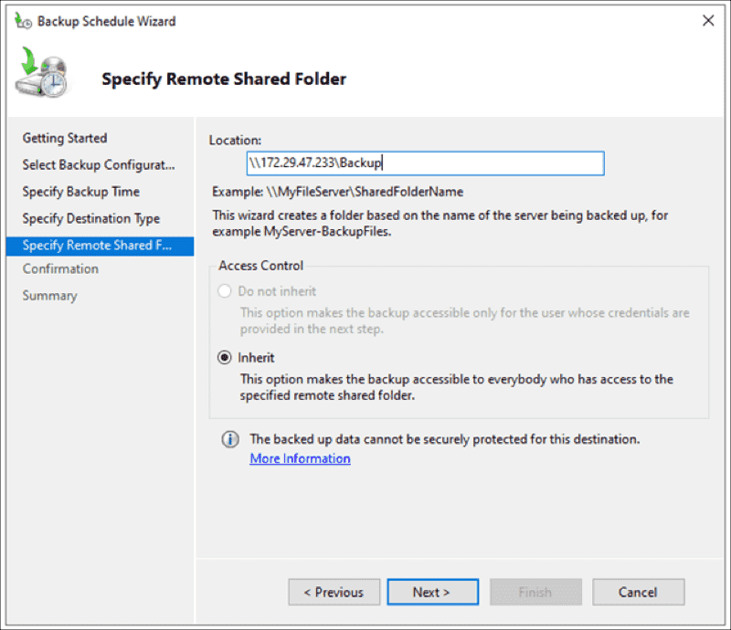 Specify Remote Share Folder schedule backup