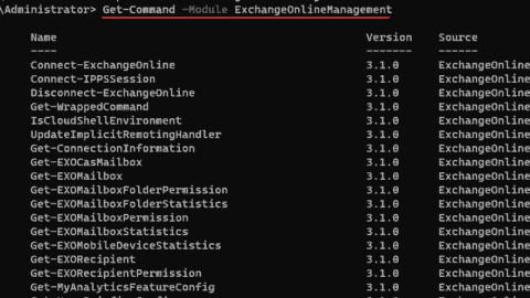 Viewing the ExchangeOnlineManagement PowerShell cmdlets